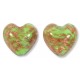 2 Murano Glass Pastel Nile Green with Aventurine 12mm Heart Beads