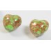 2 Murano Glass Pastel Nile Green with Aventurine 12mm Heart Beads