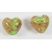 2 Murano Glass Pastel Nile Green with Aventurine 12mm Heart Beads