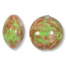 1 Murano Glass Pastel Nile Green with Aventurine 13mm Lentil Bead
