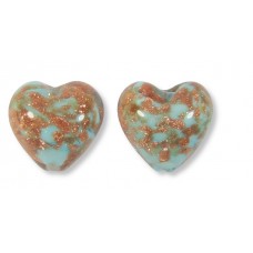 2 Murano Glass Pastel Light Turquoise with Aventurine 12mm Heart Beads 2 Murano Glass Pastel Light Turquoise with Aventurine 12mm Heart Beads