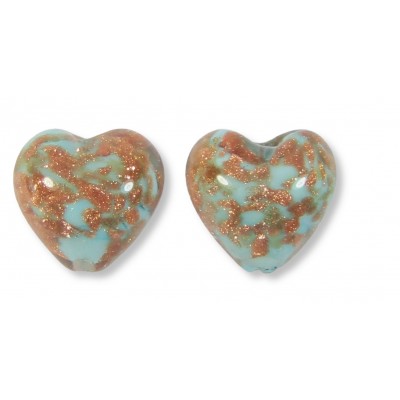 2 Murano Glass Pastel Light Turquoise with Aventurine 12mm Heart Beads 2 Murano Glass Pastel Light Turquoise with Aventurine 12mm Heart Beads