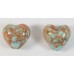 2 Murano Glass Pastel Light Turquoise with Aventurine 12mm Heart Beads