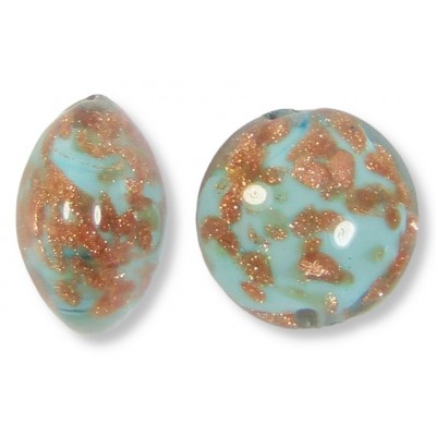 1 Murano Glass Pastel Light Turquoise with Aventurine 13mm Lentil Bead