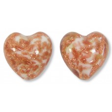 2 Murano Glass Pastel Pink with Aventurine 12mm Heart Beads