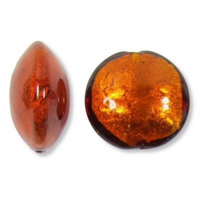 1 Murano Glass Gold Foiled Dark Topaz 20mm Lentil Bead