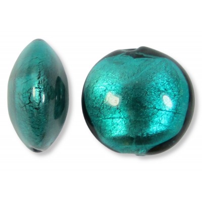 1 Murano Glass Gold Foiled Verde Marino 20mm Lentil Bead