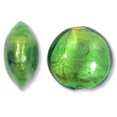 1 Murano Glass Gold Foiled Medium Aquamarine 20mm Lentil Bead