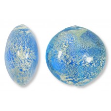 1 Murano Glass White Gold Foiled Aquamarine 20mm Lentil Bead 1 Murano Glass White Gold Foiled Aquamarine 20mm Lentil Bead