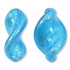 1 Murano Glass White Gold Foiled Dark Aquamarine 30mm Elica Twist Bead 1 Murano Glass White Gold Foiled Dark Aquamarine 30mm Elica Twist Bead