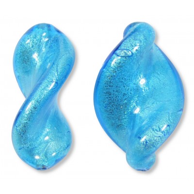 1 Murano Glass White Gold Foiled Dark Aquamarine 30mm Elica Twist Bead
