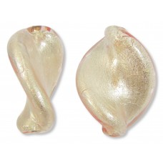 1 Murano Glass White Gold Foiled Pink 32mm Elica Twist Bead 1 Murano Glass White Gold Foiled Pink 32mm Elica Twist Bead