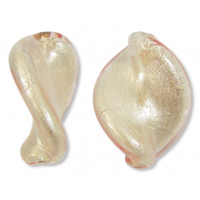 1 Murano Glass White Gold Foiled Pink 32mm Elica Twist Bead