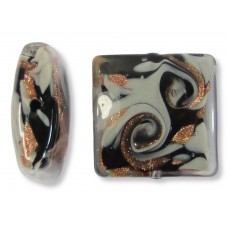 1 Murano Glass Black, Grey & Aventurine 20mm Puffed Square Spangle Bead 1 Murano Glass Black, Grey & Aventurine 20mm Puffed Square Spangle Bead