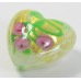 1 Murano Glass Gold Foiled White Latticino Millefiore with Green 20mm Heart Bead