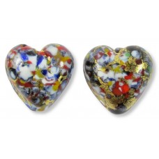 2 Murano Glass Gold Foiled Granaglia Multicoloured 14mm Heart Beads 2 Murano Glass Gold Foiled Granaglia Multicoloured 14mm Heart Beads