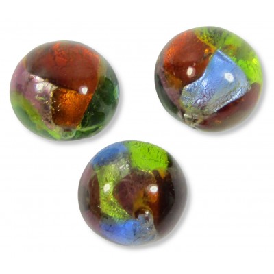 1 Murano Glass White Gold Foiled Multicoloured 14mm Round Bead