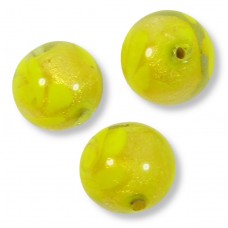 1 Murano Gold Foiled Glass Yellow with Mosaic 10mm Round Bead 1 Murano Gold Foiled Glass Yellow with Mosaic 10mm Round Bead