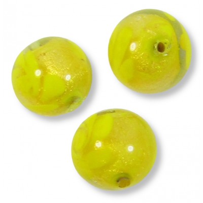 1 Murano Gold Foiled Glass Yellow with Mosaic 10mm Round Bead