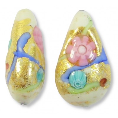 1 Murano Glass Gold Foiled Millefiore 22mm Pear Drop Bead