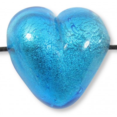 1 Murano Glass Dark Aquamarine White Gold Foiled 20mm Side Drilled Heart Bead 1 Murano Glass Dark Aquamarine White Gold Foiled 20mm Side Drilled Heart Bead