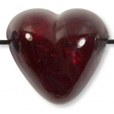 1 Murano Glass Dark Ruby Red Gold Foiled 20mm Side Drilled Heart Bead 1 Murano Glass Dark Ruby Red Gold Foiled 20mm Side Drilled Heart Bead