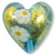 1 Murano Glass Gold Foiled Aquamarine Latticino Millefiore 20mm Heart Bead