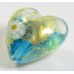 1 Murano Glass Gold Foiled Aquamarine Latticino Millefiore 20mm Heart Bead