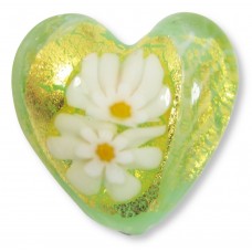 1 Murano Glass Gold Foiled Opal Nile Green Latticino Millefiore 20mm Heart Bead 1 Murano Glass Gold Foiled Opal Nile Green Latticino Millefiore 20mm Heart Bead