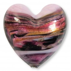 1 Murano Glass White Gold Foiled Rose Swish 20mm Heart Bead