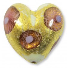 1 Murano Glass Gold Foiled Double Dot Amethyst 20mm Heart Bead 1 Murano Glass Gold Foiled Double Dot Amethyst 20mm Heart Bead