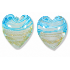 2 Murano Glass White with Turquoise and Aventurine Filigrine 14mm Hearts 2 Murano Glass White with Turquoise and Aventurine Filigrine 14mm Hearts