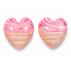 2 Murano Glass White with Rose and Aventurine Filigrine 14mm Hearts 2 Murano Glass White with Rose and Aventurine Filigrine 14mm Hearts