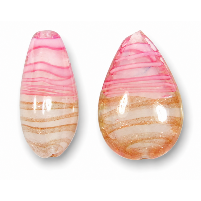 1 Murano Glass White with Rose and Aventurine Filigrine 20mm Pear Drop Bead 1 Murano Glass White with Rose and Aventurine Filigrine 20mm Pear Drop Bead