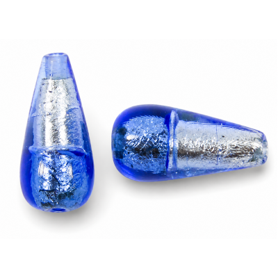 1 Murano Glass Silver Foiled Bicolour 20mm Drop Bead Light & Dark Sapphire