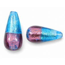 1 Murano Glass Silver Foiled Bicolour 20mm Drop Bead Mid Aqua & Light Amethyst 1 Murano Glass Silver Foiled Bicolour 20mm Drop Bead Mid Aqua & Light Amethyst