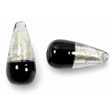 1 Murano Glass Silver Foiled Bicolour 20mm Drop Bead Black & Clear 1 Murano Glass Silver Foiled Bicolour 20mm Drop Bead Black & Clear