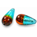 1 Murano Glass Silver Foiled Bicolour 20mm Drop Bead Verde Marino & Dark Topaz