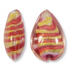 1 Murano Glass Goldfoiled Doges Palace Ruby Rose 20mm Pear Drop Bead