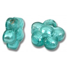 2 Murano Glass Silver Foil Verde Marino 15mm Flower Beads