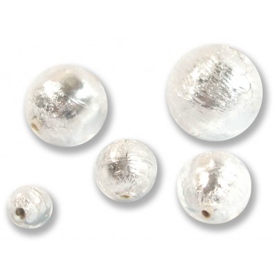 1 Murano Glass  Crystal Silver Foiled 14mm Round Bead