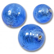 1 Murano Glass Silver Foiled Sapphire 14mm Round Bead