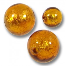 10 Murano Glass Gold Foiled Medium Topaz 10mm Round Beads
