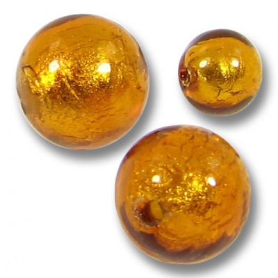 10 Murano Glass Gold Foiled Medium Topaz 10mm Round Beads