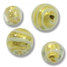 10 Murano Glass Gold Foiled with Aqua Spiral 6mm Round Beads
