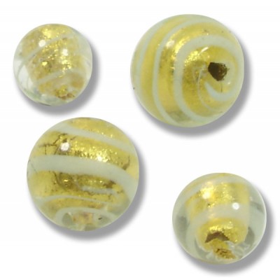 10 Murano Glass Gold Foiled with Aqua Spiral 8mm Round Beads