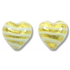 2 Murano Glass Gold Foiled with Aqua Spiral 12mm Heart Beads