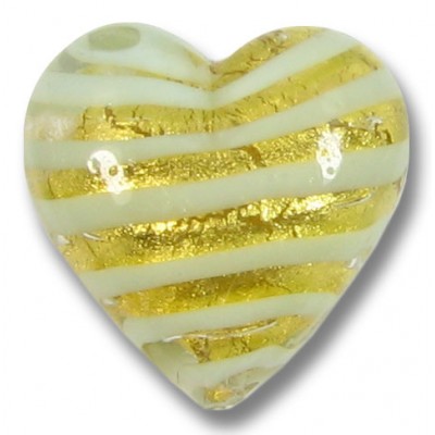 1 Murano Glass Gold Foiled with Aqua Spiral 20mm Heart 