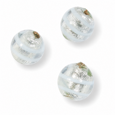 10 Murano Glass Silver Foiled with Aqua Spiral 6mm Round Beads 10 Murano Glass Silver Foiled with Aqua Spiral 6mm Round Beads