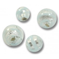10 Murano Glass Silver Foiled with Aqua Spiral 6mm Round Beads